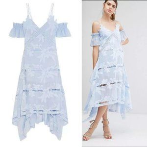 SELF-PORTRAIT Blue Floral Embroidered Midi Dress Size 4